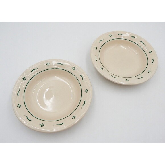 Longaberger Pottery Woven Traditions 8 Inch Rim Soup Bowl Heritage Green Set/2 - Picture 1 of 7